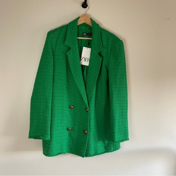 ZARA Textured Green double breasted blazer - Picture 8 of 10
